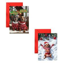1pc/2pcs Adorable Dachshund Dog Christmas Themed Cards, Birthday Cards, Greeting Cards, Perfect As Christmas/Birthday Gift, Gifts For Dog Lovers, Personalized Christmas Gifts, Suitable For Family, Friends, Brothers, Sisters