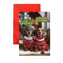 1pc/2pcs Adorable Dachshund Dog Christmas Themed Cards, Birthday Cards, Greeting Cards, Perfect As Christmas/Birthday Gift, Gifts For Dog Lovers, Personalized Christmas Gifts, Suitable For Family, Friends, Brothers, Sisters