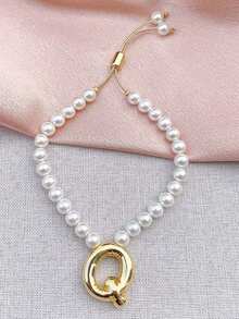 1 chiếc vòng tay nữ mạ vàng 18K sáng bóng, hạt vỏ trai giả, dây chuyền điều chỉnh hình bóng bay, quà tặng trang sức cho phụ nữ - Vàng - Xem 34