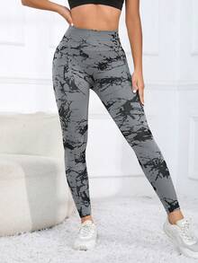 女士罗纹提臀运动瑜伽裤 - 灰色 - 查看 2