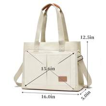 Barsine 女士笔记本电脑包，带口袋，15.6 英寸大号帆布手提包，工作旅行基本款，笔记本电脑/保护套/手提包/平板电脑单肩包，手提包，Ipad 包，背包，适合女士/男士/女孩/男孩/女性/男性学生，适合 Mac Book Air/Pro11/13/14/46 英寸，时尚防水/防震轻便书包，适用于办公室旅行商务护士大学/学院必备圣诞节/父亲/母亲/教师礼物，小学/初中/高中，工作通勤外出，带电脑隔层，大容量，便携，简约，多功能，带拉链笔记本电脑配件套 - 白色 - 查看 6