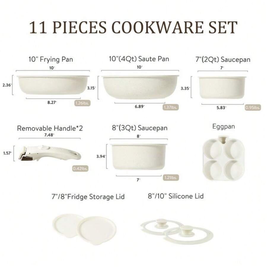 [Official] CAROTE 11pcs Detachable Handle Pots And Pans Set,Cream White