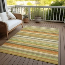 8' X 10' Artichoke Green Striped Washable Non Skid Indoor Outdoor Area Rug