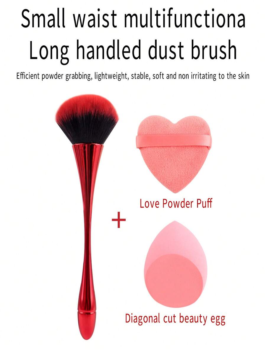 1pc Red Mini Loose Powder Brush + 2pcs Powder Puffs, Soft Bristle Texture, Dense Bristles Powder Brush,Brush Set,Makeup Brush Kit,Make Up Brush Set,Make Up Set Complete,Makeup Brush Set,Complete Makeup Kit,Brush Kit,Brushes Makeup Set,Makeup Gift Set,Set - Multicolor - View 1