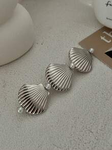 1 件复古珍珠和贝壳镶嵌发夹，女士时尚金属发饰 - 金黃色 - 查看 5