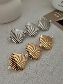 1 件复古珍珠和贝壳镶嵌发夹，女士时尚金属发饰 - 金黃色 - 查看 3