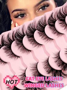 Asiteo 7 Pairs Fox Eye & Cat Eye False Eyelashes, Flared Ends Elongate Eyes, Fluffy Soft Natural Long Faux Mink Lashes - 眼尾拉長款 - 查看 1