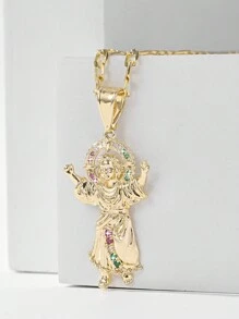 1 pieza Collar colgante de Jesucristo 3D con incrustaciones de cobre de lujo, colorido zirconio, mejor regalo deseado, adecuado para parejas, amigos, novias, uso diario/festivo y oración