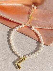 1 chiếc vòng tay nữ mạ vàng 18K sáng bóng, hạt vỏ trai giả, dây chuyền điều chỉnh hình bóng bay, quà tặng trang sức cho phụ nữ - Vàng - Xem 33