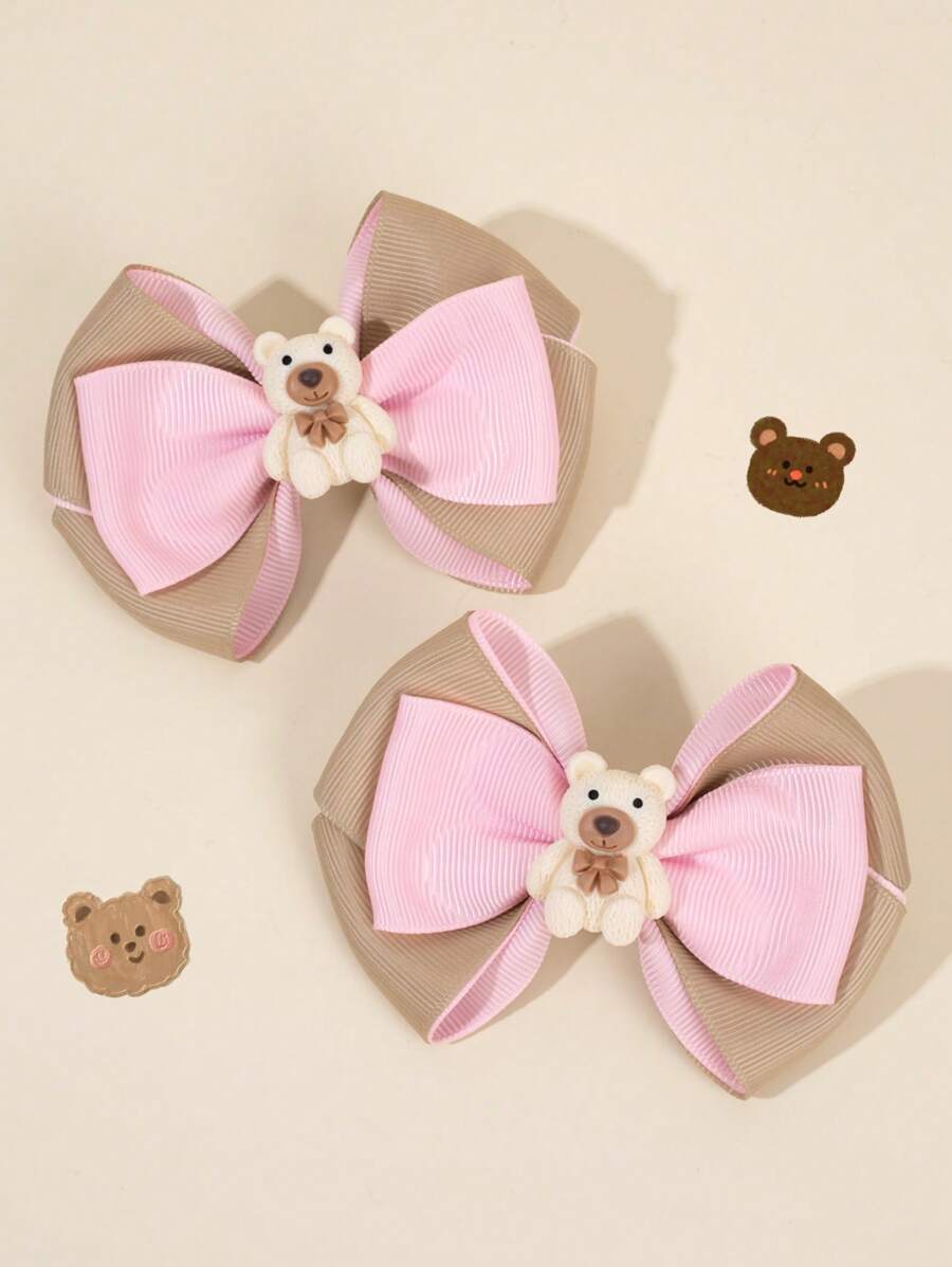 2 Stück Teddybär Haarclips, geeignet für Mädchen, Herbst/Winter Haaraccessoires, süßer beiger Bär Deko, Alligatorclips, Teenager Mädchen Alltags- & Schulkleidung, Mädchen Geschenk - Verschiedenfarbig - Übersicht 1