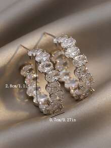 奢华 C 形闪亮椭圆形方晶锆石环形耳环闪亮 AAA 锆石婚礼派对珠宝 - 款式1 - 查看 4