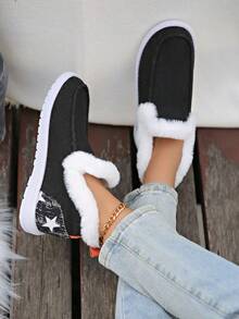 女士优雅雪地靴 - 温暖毛绒衬里、防滑外底、舒适的踝部设计 - 黑色 - 查看 4