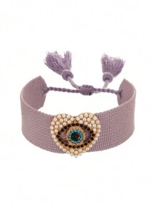 1pc Boho Vintage Style Elegant Alloy Heart & Eye Decor Bracelet, Suitable For Women, Sisters & Couples, Perfect Gift For Valentine's Day/Prom/Graduation, Versatile For Daily Wear, Parties, Weddings & Events, Adjustable Size, Red Accessory - Hand Strap - View 12