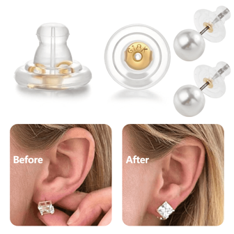 8 件镀金耳环后扣，适合下垂耳朵 - 隐形设计，可固定，适合耳钉和重耳环，舒适的提升支撑
