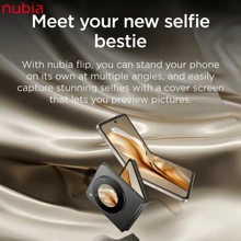 nubia 翻盖 5G 手机阳光金，6.9 英寸 120Hz AMOLED 显示屏，50MP AI 双摄像头，4310mAh 电池，33W 充电，超清晰双显示屏，口袋可折叠设计，出色的夜间相机，手势和微笑拍照，双向智能解锁 - Sunshine Gold - 查看 5