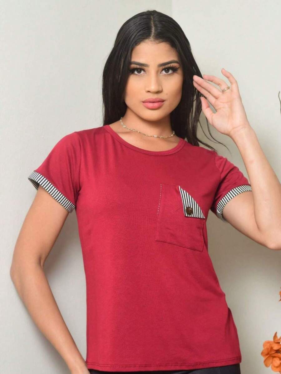 Women's Knitted Blouse Summer Fashion - 紅色 - 查看 1