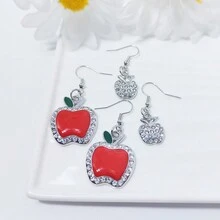 Hoa tai kim loại hình quả lựu đính đá Rhinestone Drips mới, Phụ kiện trang sức thanh lịch, tuyệt vời cho Giáng sinh - Bông tai đính đá táo - Xem 2