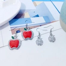 Hoa tai kim loại hình quả lựu đính đá Rhinestone Drips mới, Phụ kiện trang sức thanh lịch, tuyệt vời cho Giáng sinh - Bông tai đính đá táo - Xem 4