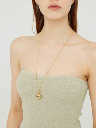 1 pieza Collar con colgante de bola redonda plateada en oro de acero inoxidable chapado en oro de 18 K, simple y versátil para decoración diaria