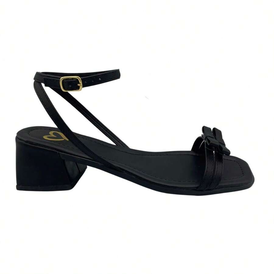 Classic Women's Sandals With Medium Thick Block Heel And Comfortable Bow - màu đen - Xem 1