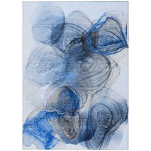 5' X 8' Ivory Blue And Gray Abstract Washable Non Skid Indoor Outdoor Area Rug