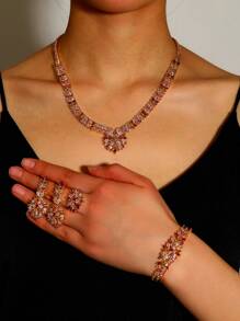 Bộ trang sức cưới cho nữ bằng đồng Cubic Zirconia nhiều màu phong cách Ả Rập Saudi Retro 4 món/bộ - Nhiều màu - Xem 2