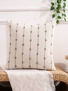 1pc Fringed Linen Pillowcase With Woven Striped Pattern - Khaki - View 20