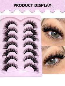 7 Pairs Asiteo New Fluffy Soft Fox Eye Lashes, Cat Eye Shape, Flared Ends, Natural & Lengthening, Faux Mink Eyelashes, Suitable For Vacation Wear - 眼尾拉長款 - 查看 2