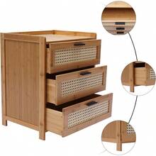 HOHOBLA LOYALHEARTDY-BTG 3 Drawer Nightstand, Side Table With 3 Rattan Drawers, Bamboo Sofa Side Table Bedside Table For Small Spaces, Bedroom, Living Room - 木材顏色 - 查看 4
