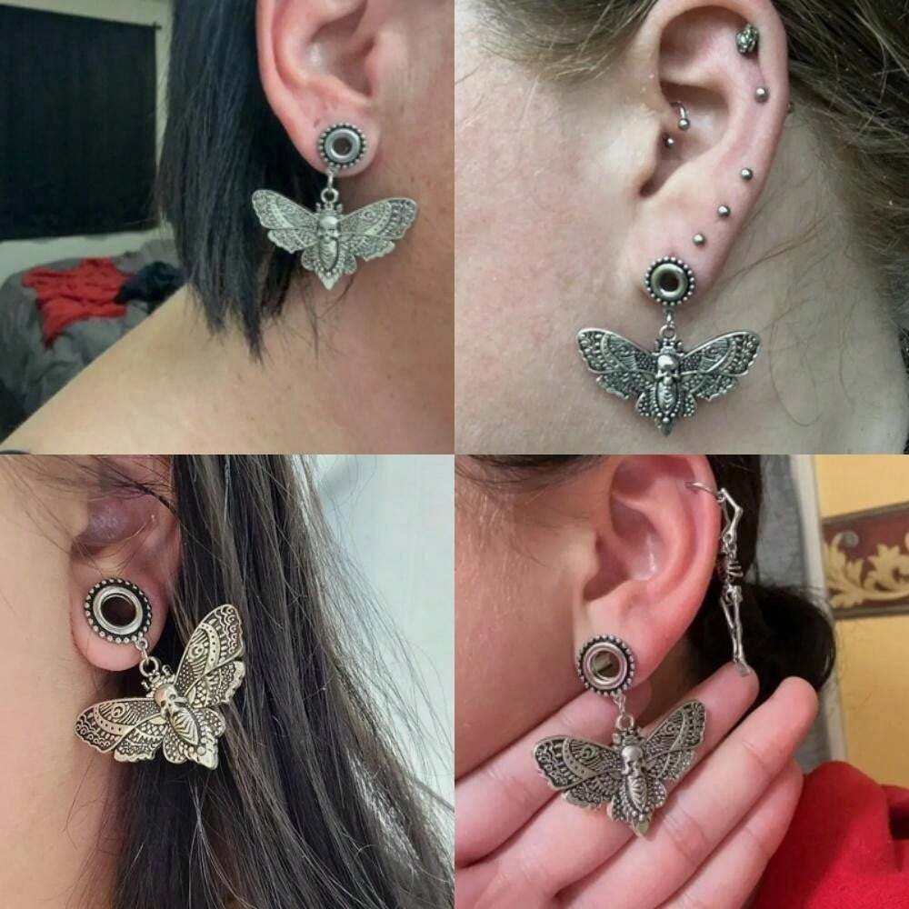 2 Pieces Stainless Steel Butterfly Pendant Dangle Ear Plugs Tunnels
