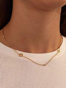 1pc Minimalist Elegant Personalized Hollow Clover With Embedded Zirconia Stones 18K Gold Plated Hypoallergenic Stainless Steel Necklace, Suitable For Women For Daily, Work, Party, Beach Occasions, Best Gift For Friends, Family, Wife, Sister, Holidays, Birthday, Mother's Day - Hollow Flower Jewelry - View 12