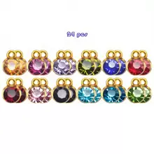 24/48 Pcs Small Birthstone Charms Round Rhinestone Charms Birthstone Pendant Charms Dangle Pendants With Rings Jewelry Making Supplies - Multicolor - View 2