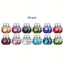 24/48 Pcs Small Birthstone Charms Round Rhinestone Charms Birthstone Pendant Charms Dangle Pendants With Rings Jewelry Making Supplies - Multicolor - View 6