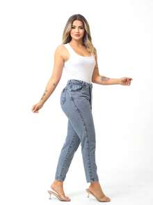 Women Jeans - 中等水洗藍 - 查看 4