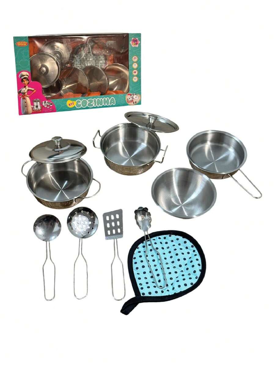 Fun Children's Stainless Steel Metal Cookware Set Kit 11 Pieces - 銀色 - 查看 1