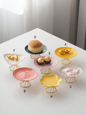 1 件金属与陶瓷组合底座水果碗/托盘，多色，简约现代风格，家用甜点盘，适合万圣节、圣诞节、婚礼、派对、下午茶