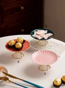 1pc Metal & Ceramic Combination Pedestal Fruit Bowl/Tray, Multi-Color, Minimalist Modern Style, Home Dessert Plate, Suitable For Halloween, Christmas, Wedding, Party, Afternoon Tea - Multicolor - View 6