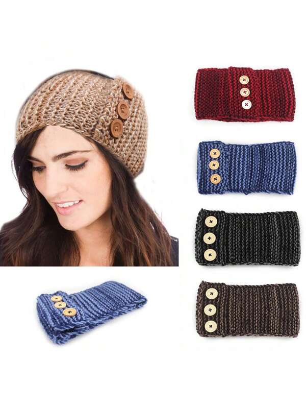 1 Stück gestricktes Stirnband für Frauen, europäischer und amerikanischer Ohrenwärmer Haarband mit 3 Knöpfen, Umstandsmode Haarzubehör