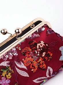 Sequin Evening Bag Exquisitely Crafted Evening Bag With Asymmetrical Sequin Embroidery And Floral Motifs. Clutch Bag Ideal For Parties, Wedding, Prom, Dinner/Banquet, Dinner/Banquet, Best Gift For Women Mom Teacher Friend Bridesmaid Lightweight Clutch Bag - Burgundy - View 5