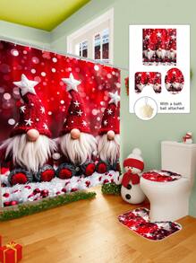 1/2/3/4 Pieces Three Christmas Gnomes Pattern Digital Printed Waterproof Shower Curtain, Bathroom Set, Bathroom Non-Slip Mat, Toilet U-Mat, Toilet Cover, Comes With 12 Hooks And 1 Shower Globe, Perfect Christmas Gift For Yourself And Your Family, Multiple Sizes Available! Home Bathroom Decor Fall Decor Bathroom Accessories Back To School