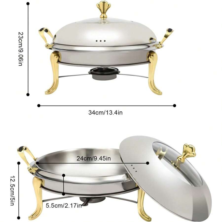 2.5L/2.64QT Round Chafing Dish Stainless Steel Chafer Buffet Catering