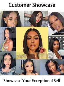 16 Inch Bob Wig Human Hair 13x4 HD Lace Frontal Wigs Human Hair Pre Plucked With Baby Hair Short Straight Bob Lace Front Wigs Human Hair For Women - Natural & Black - View 3