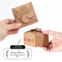 30pcs Mini Paper Boxes, Size 7.8x7.8x5cm, Customized Letter & Text, Brown Kraft Flower Shape Paper Gift Boxes, Suitable For Small Gifts Like Chocolate, Candy, Candle, Soap, Essential Oil Soap, Handmade Crafts. Applicable For Various Festivals, Parties, Weddings, Anniversaries, Or Small Business Product Packaging.
