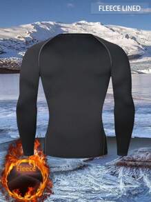 Thermisch gefüttertes elastisches Langarm Sport T-Shirt, feuchtigkeitsableitendes Trainingsaktivwear für Outdoor-Sport, Jagd, Skifahren, Fitness - Schwarz - Übersicht 9