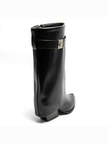 女士方跟金属扣靴 - 现代优雅设计 - 黑色 - 查看 5