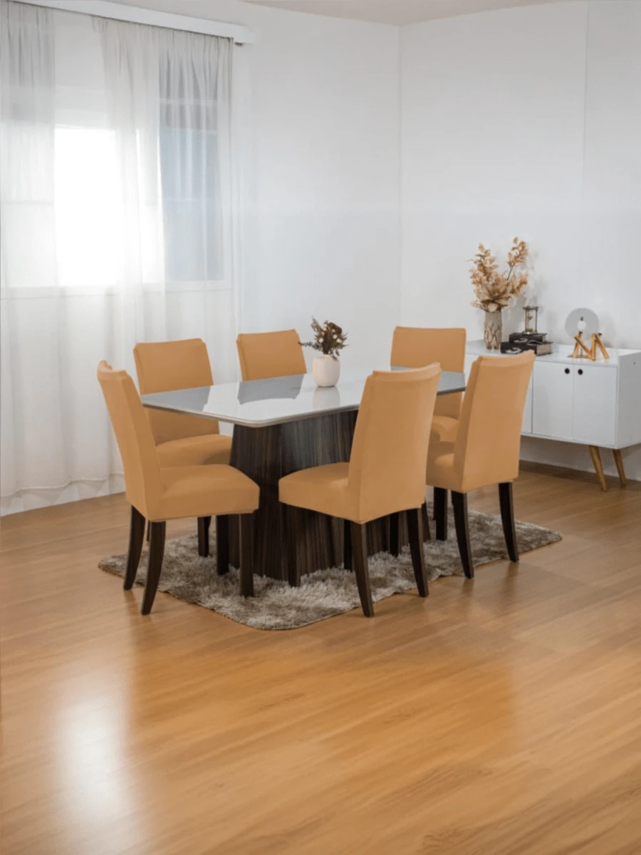 Set Of 6 Dining Chair Covers With Elastic - 米色 - 查看 1