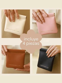 4pz Mini Monedero De PU Para Mujer Varios Colores