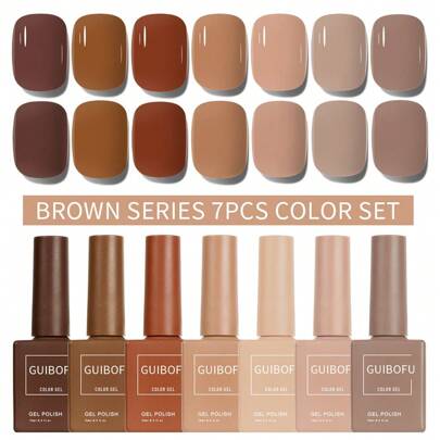 Set de 7 esmaltes de uñas de gel, Set de esmaltes de uñas brillantes con purpurina de otoño, Esmalte de uñas UV removible, Diseño de arte de uñas, unicolor, 15ml/Botella