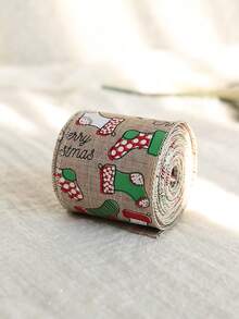 Ruy băng viền dây sắt Giáng sinh in vải trang trí ngày lễ nơ ruy băng, vật dụng trang trí cây thông Noel tự làm, phụ kiện tiệc, họa tiết bông tuyết và vớ ngụy trang - Tất kaki nhiều màu 6.3cm - Xem 2