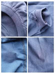 Plain Basic Long Sleeve T-Shirt Without Print Shirt Blouse - Màu xanh hải quân - Xem 3